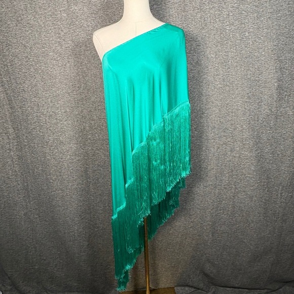 Cult Gaia Ayla Asymmetric One Shoulder Fringe Ebra Green Top Medium - Picture 2 of 13